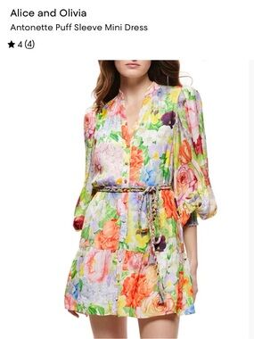 Alice + Olivia Multicolor Floral Puff Sleeve Mini Dress